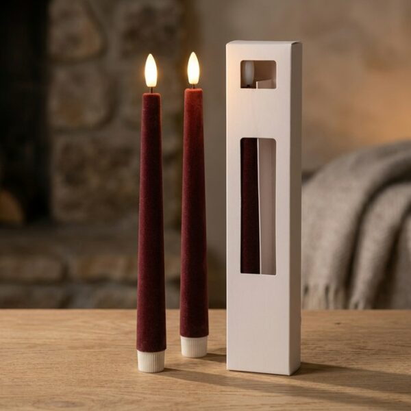 Set due candele a led Velvet bordeaux