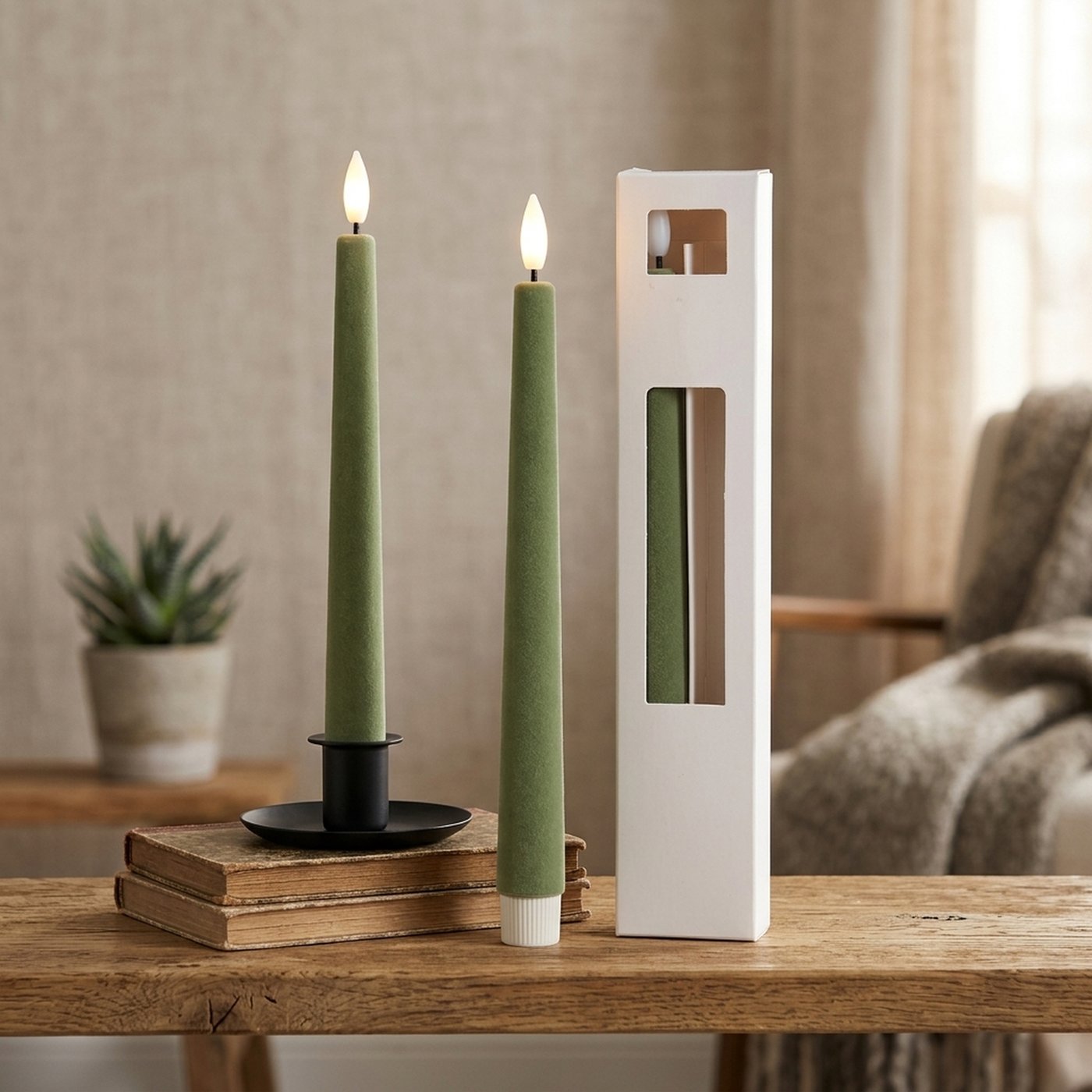 Set due candele a led Velvet verde