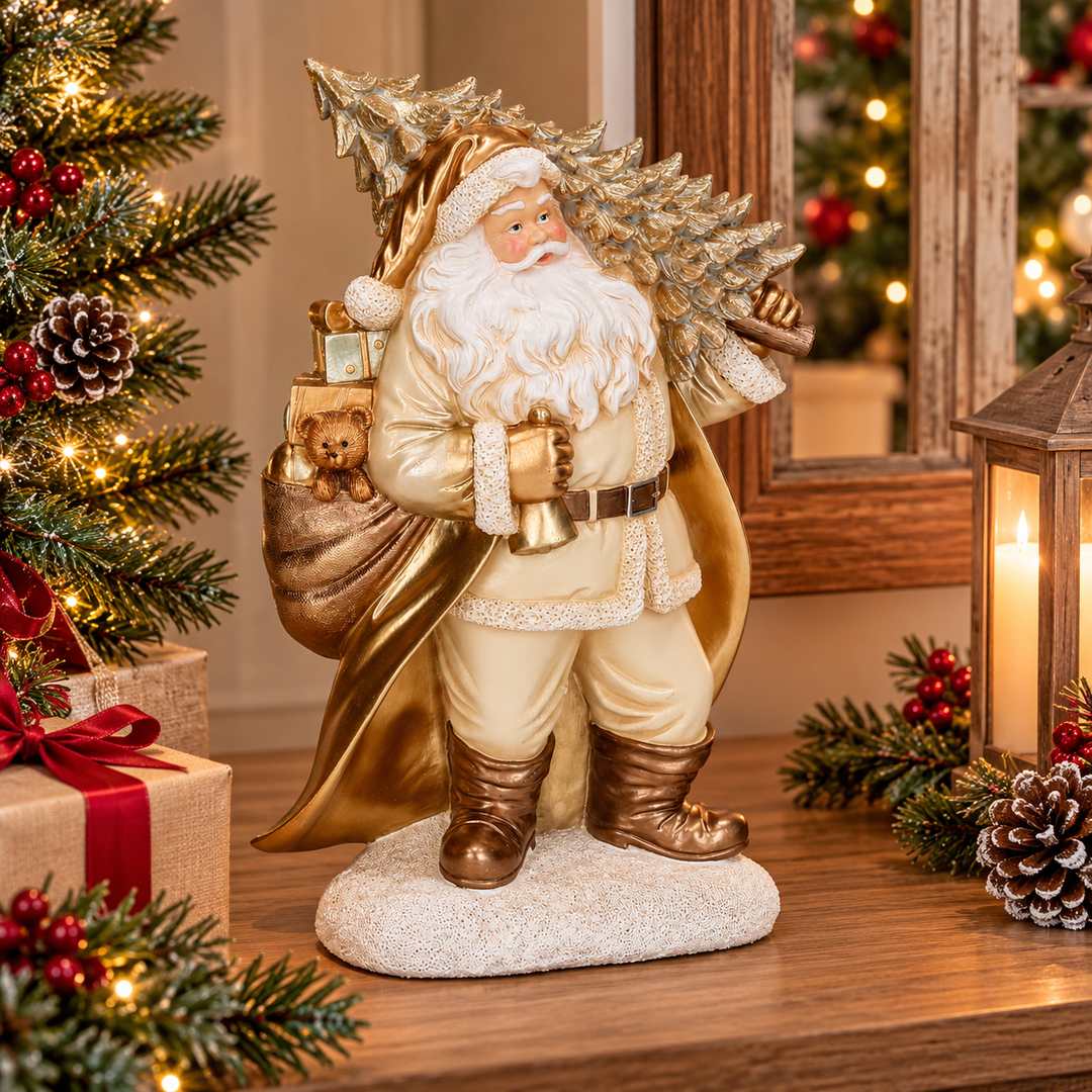 Babbo Natale con albero in spalla oro