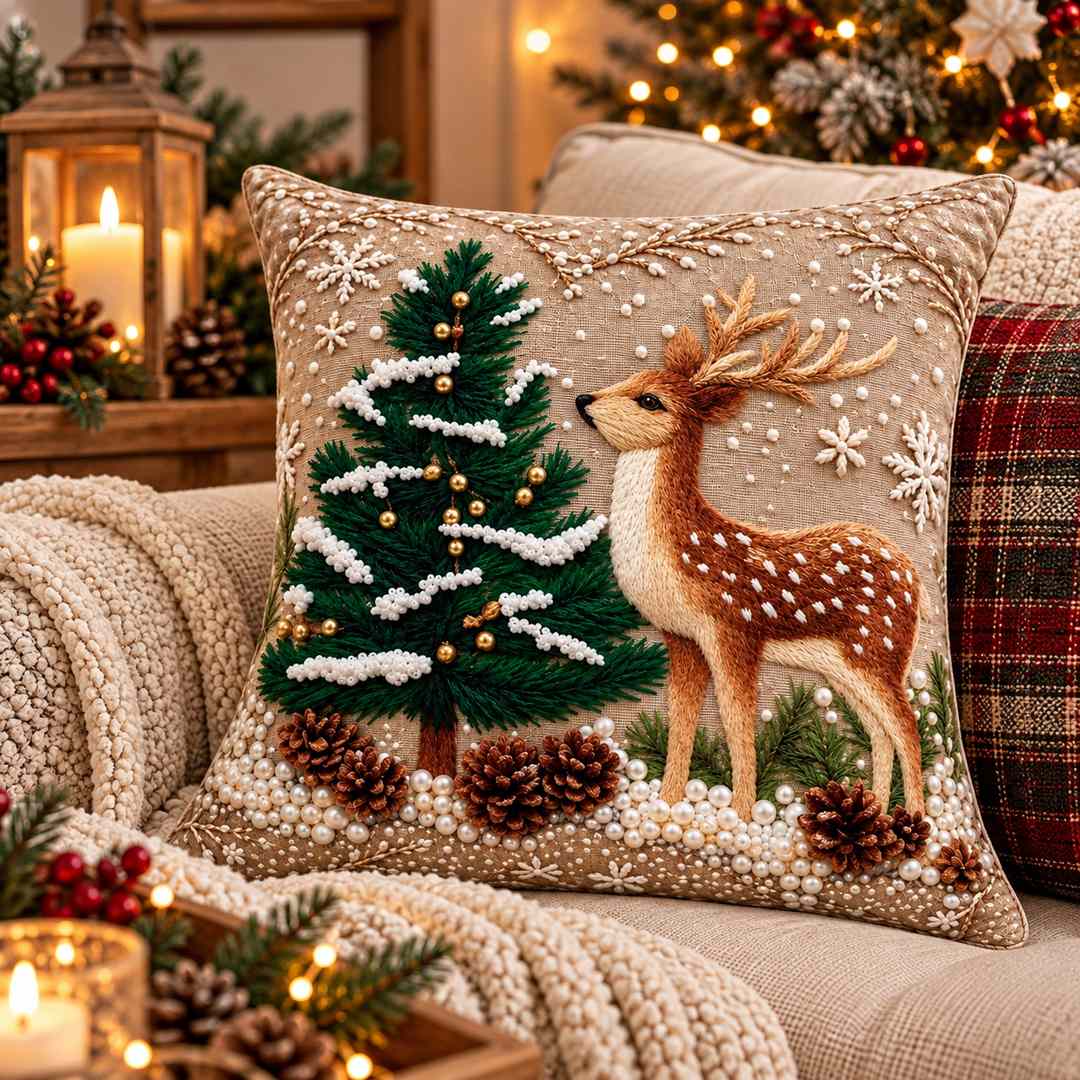 Cuscino Cervo e albero 3D