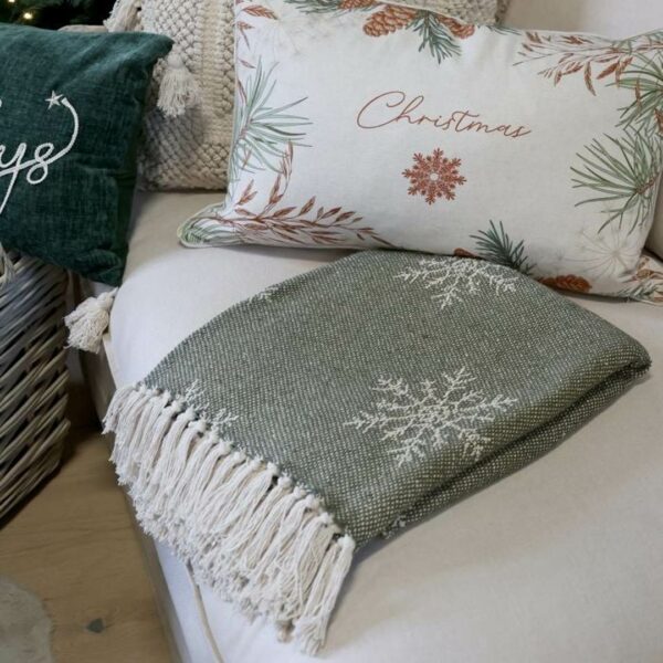 Coperta verde con fiocchi di neve