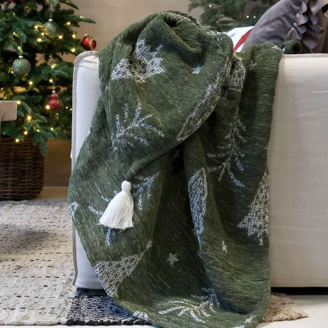 Coperta in ciniglia verde Alberi