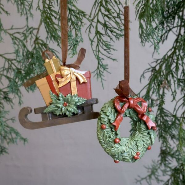 Set di due decori Slitta e Ghirlanda